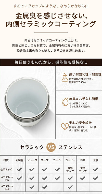 セラミックタンブラー　タンブラー 500ML 保冷・保温　二重構造 保温携帯コーヒーカップ おしゃれ 溢れにくい 魔法瓶 保冷 耐熱 蓋付き 直接ドリップ ブラック 3Way 真空断熱 セラミック・コーティング　316セラミック トラベルカップ 軽量 持ち運び