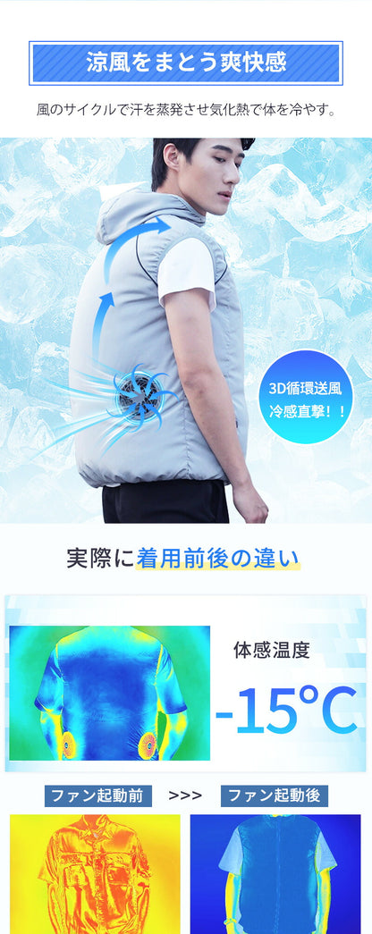 空調ウェア 冷却服 男女兼用 大きいサイズ ベスト バッテリー付き 送風ベスト ジレ スポーツ 大風量 薄型 メンズ レディース 夏 ゴルフ アウトドア 熱中症対策 UVカット 通気性 釣り 冷却 涼しい 空調ウエア USB 空調ベスト 軽量 S-5XL