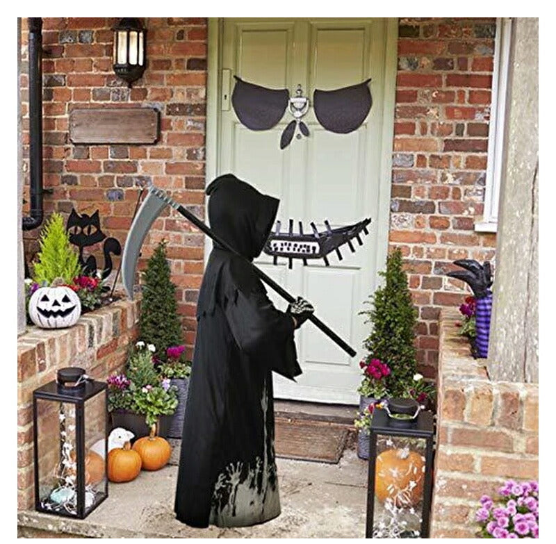 ハロウィン 衣装 子供 死神 鎌付き 4点・3点セット マント フード付き 悪魔 どくろ  骸骨 コスプレ  蛍光効果 ローブ 女の子 男の子 子供用 ハロウィン仮装 手袋 マスク 死神コス パーティー ハロウィーン衣装 キッズ 演出服 舞台