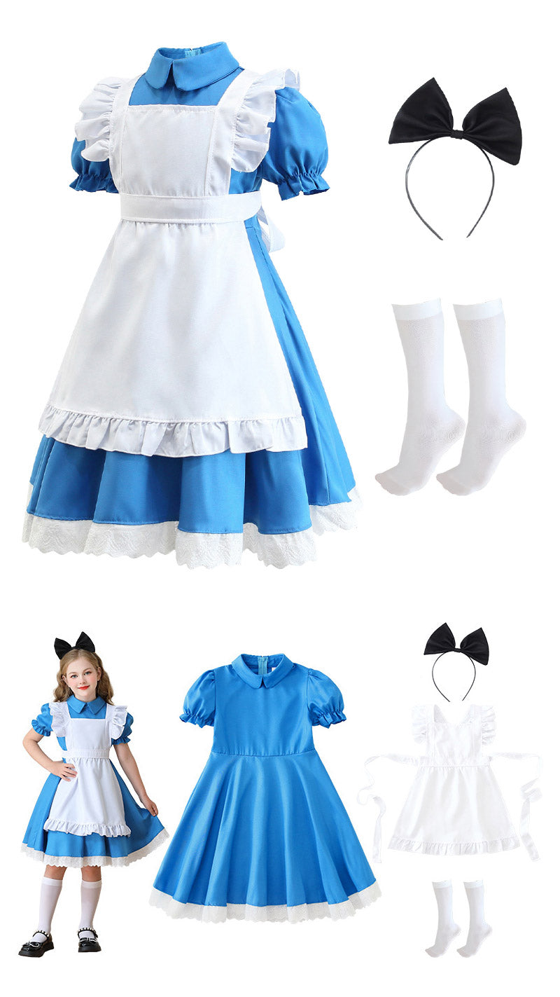 メイド服 子供 コスプレ 4点セット レディース ハロウィン メイド ロリータ 女の子 ハロウィンコスプレ キッズ ワンピース コスチューム 可愛い お姫様 大人 仮装 コスプレ衣装 かわいい ハロウィーン パーティー イベント 演出服