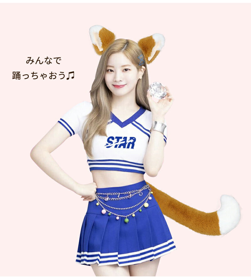 ハロウィン カチューシャ 狐耳＆尻尾セット コスプレ 女の子 キツネ しっぽ 尾 コスチューム小物 猫耳 狐 きつねダンス もふもふ かわいい 耳 仮装 付け耳 可愛い 動物 ふわふわ レディース ねこ ネコ 猫  ヘアアクセサリー 忘年会 野球 応援 パーティー 舞台