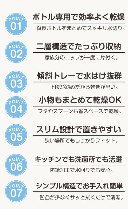 水切りラック 2段 水筒 水切り 水筒スタンド 水筒ラック 水切りカゴ ボトルスタンド コップ立て タンブラー マグボトル 哺乳瓶 ボトル 乾燥 乾かす 収納 置き 立て キッチン収納