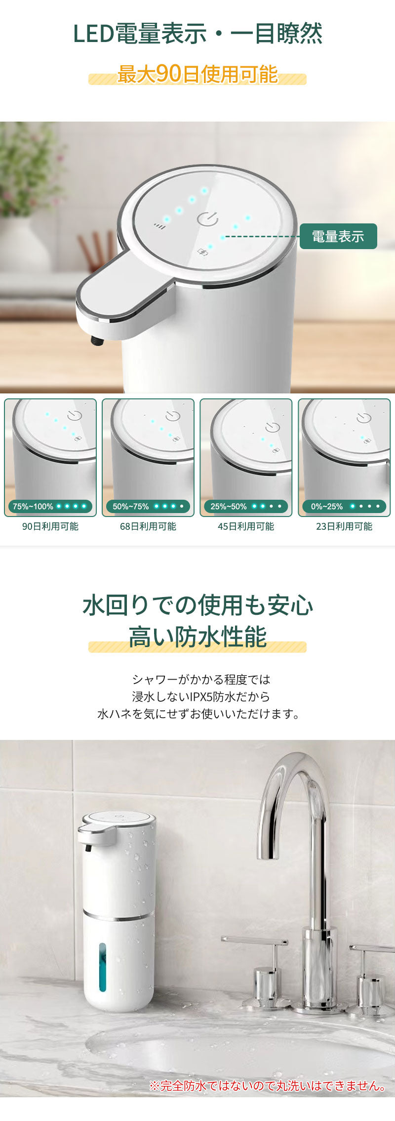 オートソープディスペンサー ハンドソープ ディスペンサー ソープディスペンサー 自動 泡 液体 壁掛け 充電 食器洗剤 自動ディスペンサー ハンドソープ  泡ソープ 食器用洗剤 スリム 防水 浮かせる 充電式 おしゃれ かわいい  ソープ 石鹸 オフィス 防水 電動 コンパクト