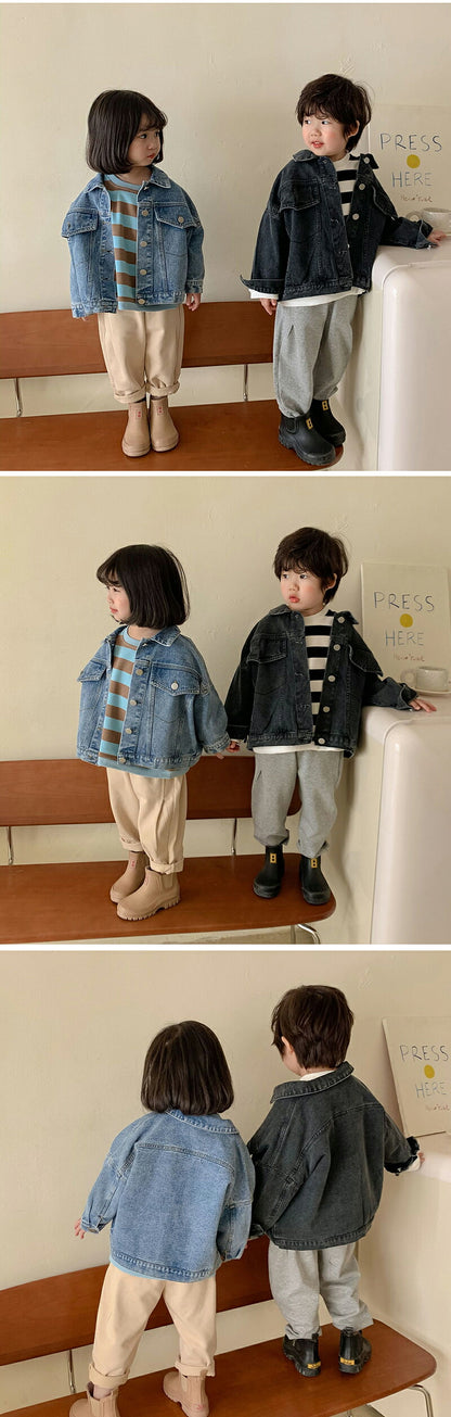 キッズ デニムジャケット 女の子 男の子 Gジャン 子供服 オーバーサイズ ビッグシルエット 男女兼用 春秋 アウター ゆったり 羽織り  韓国 通園 通学 おしゃれ 韓国風 ジュニア デニム 90cm 100cm 110cm 120cm 130cm 140cm 150cm