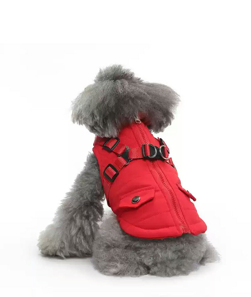 ドッグウェア 犬服 ジャケット コート 綿服 防寒コート 冬 秋 ファ 犬の服 ボア 犬服 ダウン コート 綿服 アウター 洋服 いぬ 小型犬 中型犬 メス オス 冬用 冬服 袖なし 着せやすい ベスト ハーネス付き 防寒 可愛い