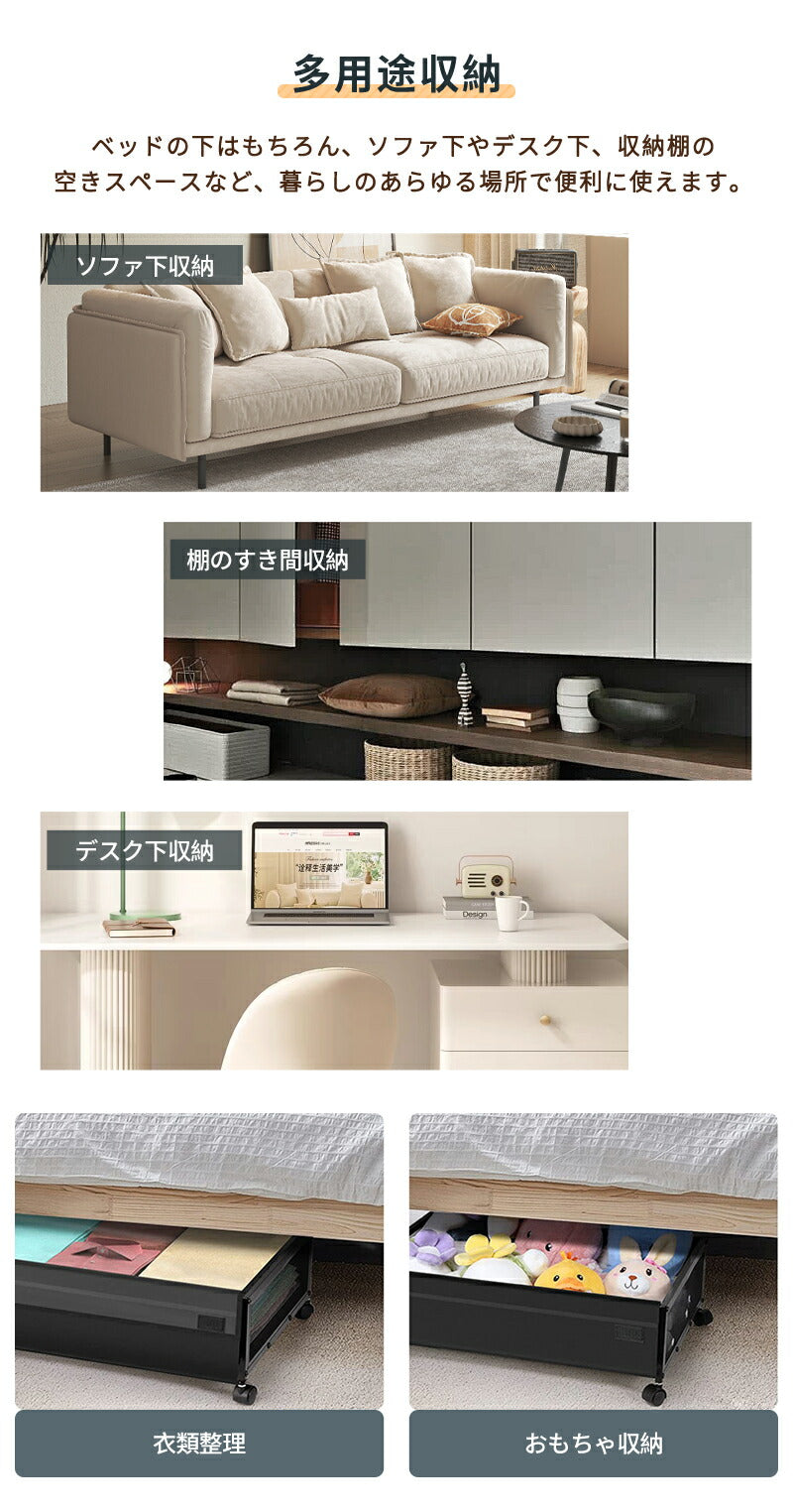 収納ボックス ベッド下収納 収納ケース 高さ18cm キャスター 布団収納 衣類収納 大容量 ベッド下ワゴン スペース活用 整理ボックス ベッド下収納ボックス 収納BOX 収納ワゴン キャスター付き ローラー付き 隙間収納 押入れ収納 小物 黒 ブラック 服 2個セット 薄型