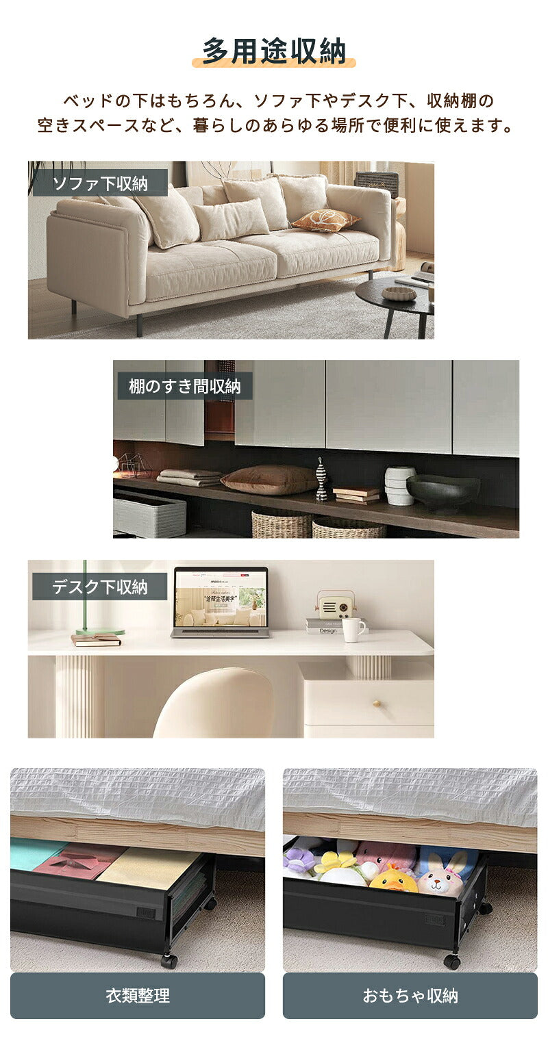収納ボックス ベッド下収納 収納ケース 高さ18cm キャスター 布団収納 衣類収納 大容量 ベッド下ワゴン スペース活用 整理ボックス ベッド下収納ボックス 収納BOX 収納ワゴン キャスター付き ローラー付き 隙間収納 押入れ収納 小物 黒 ブラック 服 2個セット 薄型