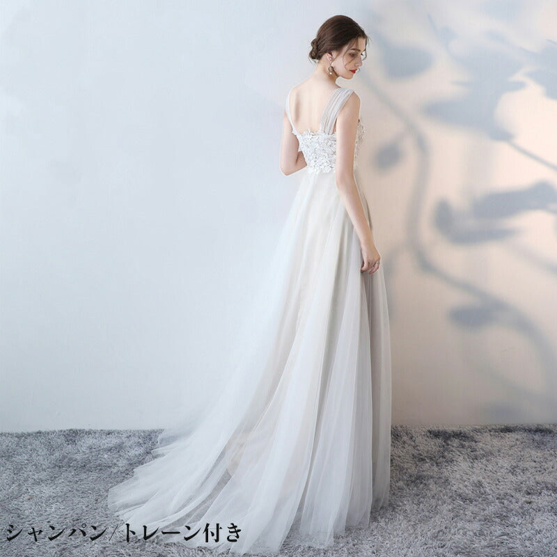 ドレス 二次会 ウエディングドレス 花嫁 白 ホワイト シャンパン ロングトレーン ライトドレスフォト婚 ファスナー 結婚式 ウェディングドレス 花嫁ドレス 妊dress-002