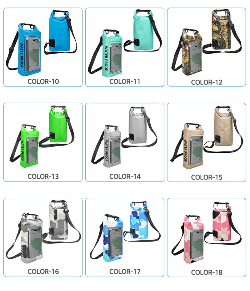 【2点ご購入で20％OFFクーポン】スマホ 防水ケース　2L/5L　ドライバッグ　防水ポーチ スマホ　完全防水 IPX6 ショルダーバッグ ポーチ　ドライポーチdry-bag-05