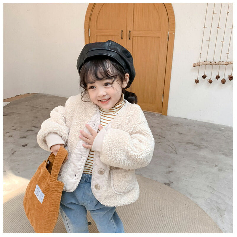 ボアジャケット 洗える ボタン開き  男女兼用 子供服 キッズ ベビー アウター 男の子 女の子 キッズ  フリース ボア フードなし あったか 春 秋 冬