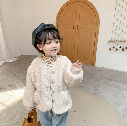 ボアジャケット 洗える ボタン開き  男女兼用 子供服 キッズ ベビー アウター 男の子 女の子 キッズ  フリース ボア フードなし あったか 春 秋 冬