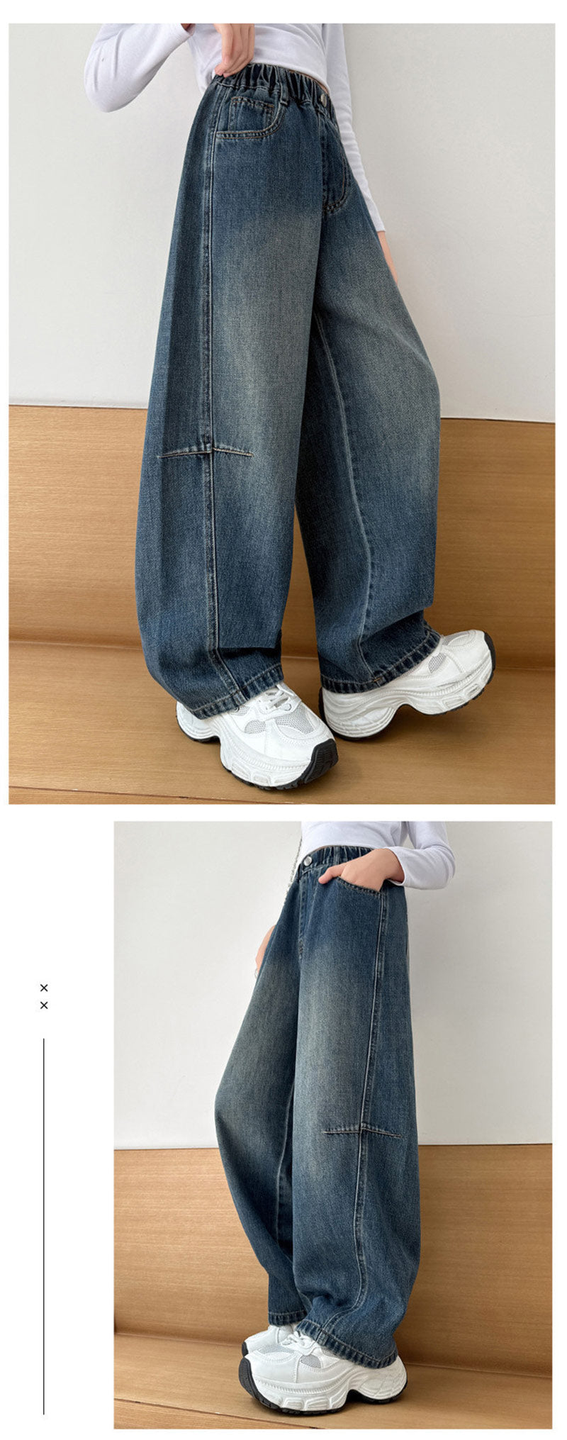 デニム ワイドパンツ キッズ 女の子 ダンス 衣装 子供服 110cm 120cm 130cm 140 150cm 160cm 170cm ジーパン ウエストゴム ダメージ ジーンズ 長ズボン 女子 通学 通園 子供 服 ジュニア 小学生 中学生 幼稚園 韓国 ファッション おしゃれ 可愛い 韓国子供服 春 夏 秋