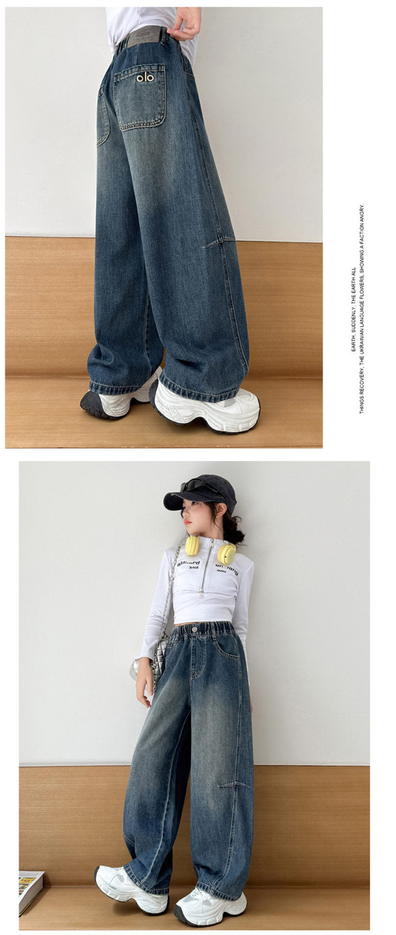デニム ワイドパンツ キッズ 女の子 ダンス 衣装 子供服 110cm 120cm 130cm 140 150cm 160cm 170cm ジーパン ウエストゴム ダメージ ジーンズ 長ズボン 女子 通学 通園 子供 服 ジュニア 小学生 中学生 幼稚園 韓国 ファッション おしゃれ 可愛い 韓国子供服 春 夏 秋