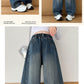 デニム ワイドパンツ キッズ 女の子 ダンス 衣装 子供服 110cm 120cm 130cm 140 150cm 160cm 170cm ジーパン ウエストゴム ダメージ ジーンズ 長ズボン 女子 通学 通園 子供 服 ジュニア 小学生 中学生 幼稚園 韓国 ファッション おしゃれ 可愛い 韓国子供服 春 夏 秋