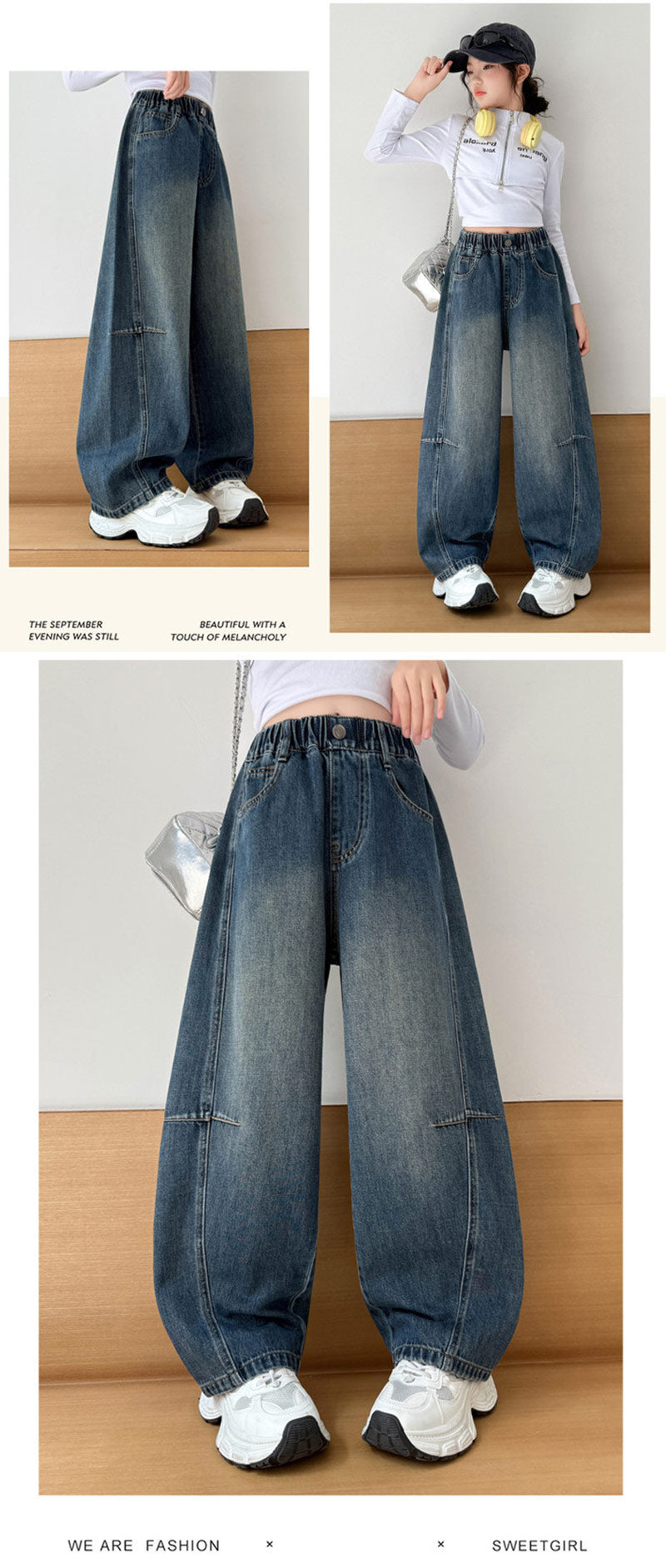 デニム ワイドパンツ キッズ 女の子 ダンス 衣装 子供服 110cm 120cm 130cm 140 150cm 160cm 170cm ジーパン ウエストゴム ダメージ ジーンズ 長ズボン 女子 通学 通園 子供 服 ジュニア 小学生 中学生 幼稚園 韓国 ファッション おしゃれ 可愛い 韓国子供服 春 夏 秋