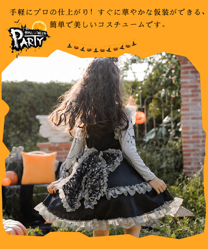 ハロウィン コスプレ 魔女 ゴスロリ ハロウィン 仮装 小悪魔 コスチューム キッズ ゾンビ 魔法使い 魔法子ども ハロウィン衣装 ブラック コスプレ衣装 cosplay ゴスロリ 吸血鬼 悪魔 キュートワンピ 家遊び　パーティー ロリータ