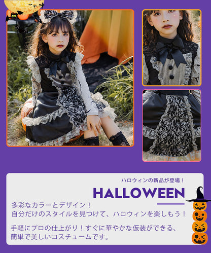 ハロウィン コスプレ 魔女 ゴスロリ ハロウィン 仮装 小悪魔 コスチューム キッズ ゾンビ 魔法使い 魔法子ども ハロウィン衣装 ブラック コスプレ衣装 cosplay ゴスロリ 吸血鬼 悪魔 キュートワンピ 家遊び　パーティー ロリータ