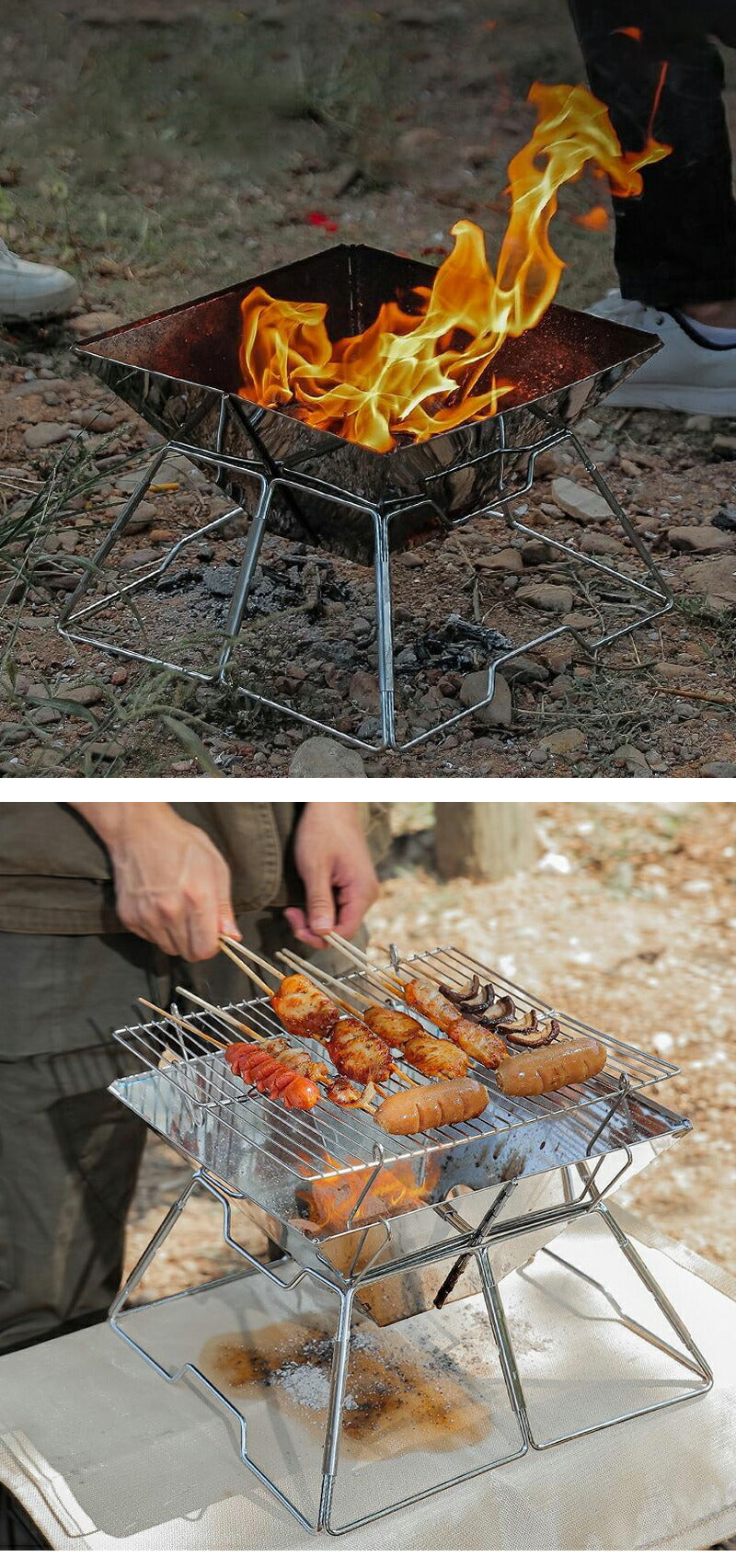 焚き火台 コンパクト バーベキューコンロ 折りたたみ式 ソロ ミニ焚き火台 軽量 bbqコンロ 小型 ファイアグリル ステンレス製 アウトドア 焚火台 高さ調整 焚き火グリル グリル 網 キャンプ用品 ファミリーキャンプ キャンプギア ファミリー 焚き火 BBQ コンロ