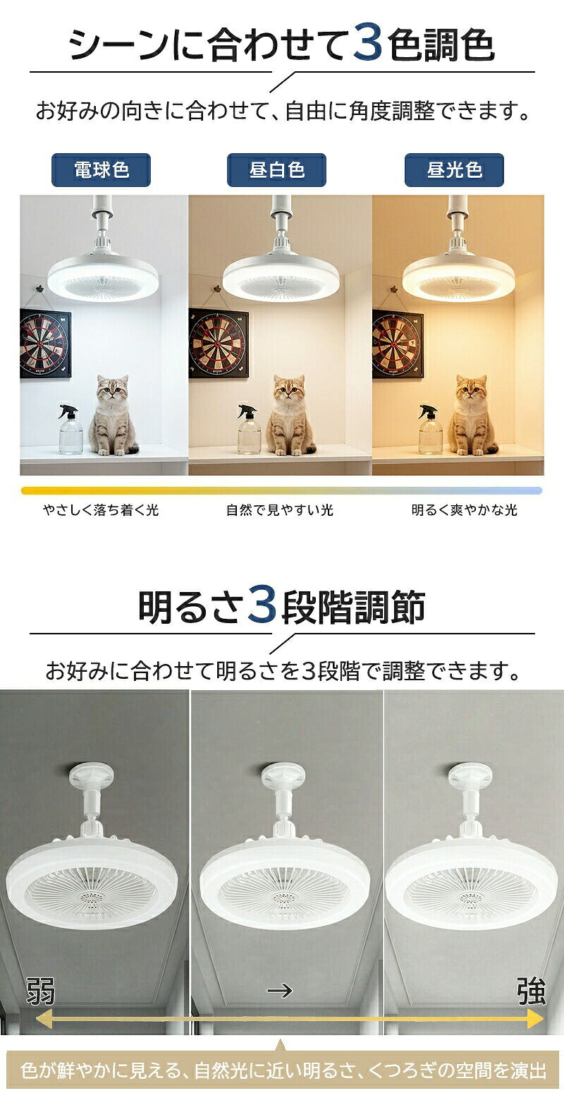シーリングファンライト LED ファン付き照明 E26 シーリングライト 扇風機 調光調色 大風量 静音 風量調整 角度調整 首振り おしゃれ 天井照明 照明器具 ファンライト リモコン付き 軽量 小型 薄型 省エネ 節電 換気 常夜灯モード トイレ 脱衣所 洗面所 寝室 夏