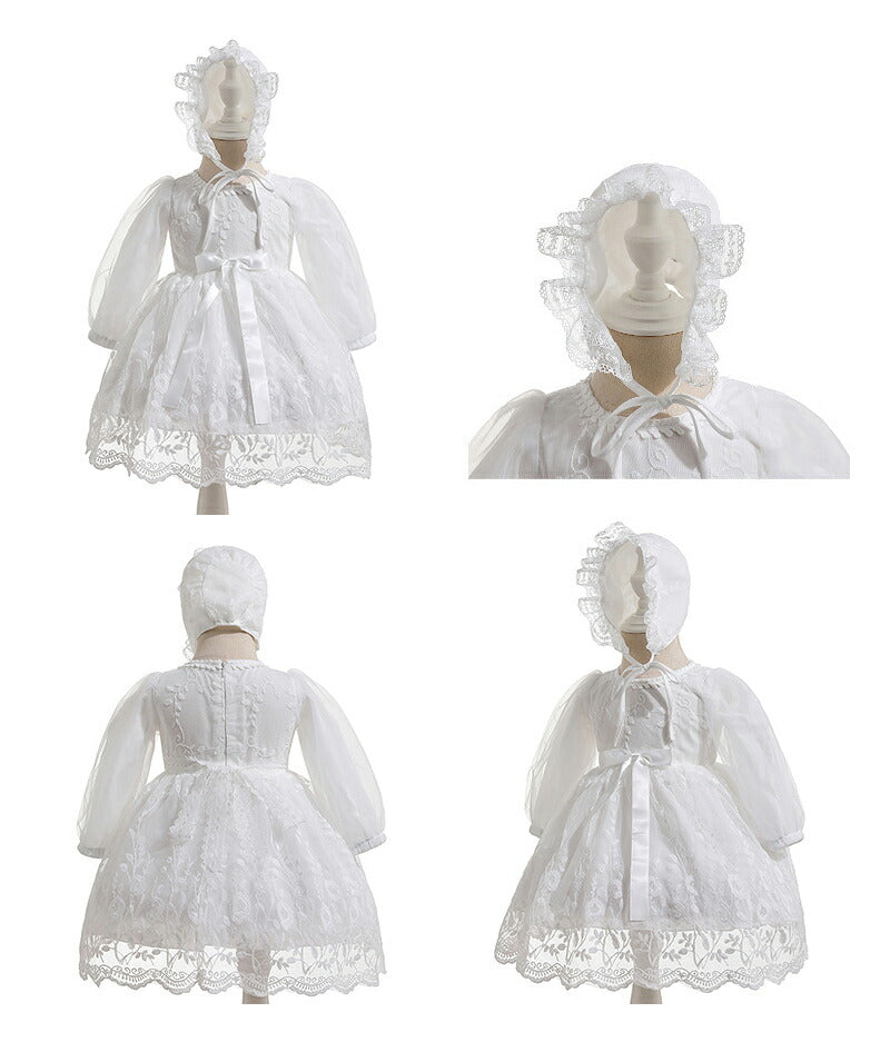 セレモニードレス ベビー ロンパース 退院着 帽子セット 新生児 ベビー服 ワンピース ベビー用品 ナチュラル系 退院 女の子 赤ちゃん お宮参り ベビードレス 花柄ドレス 女の子 レース 出産祝い フォーマル 白 結婚式