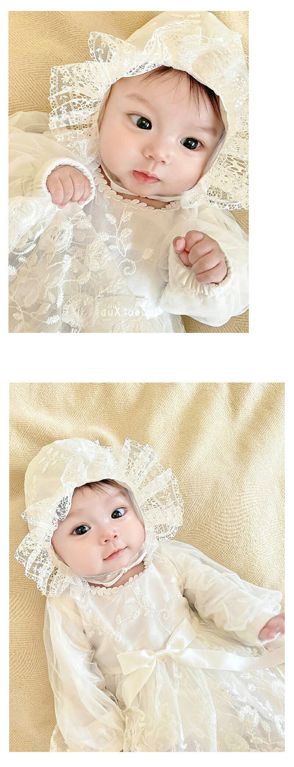 セレモニードレス ロンパース 帽子セット 新生児 ベビー服 ワンピース ベビー用品 ナチュラル系 退院 女の子 赤ちゃん ロンパース お宮参り ベビードレス 花柄ドレス 女の子 レース 出産祝い ベビー ドレス フォーマル 白 退院着 結婚式 プレゼント ギフト