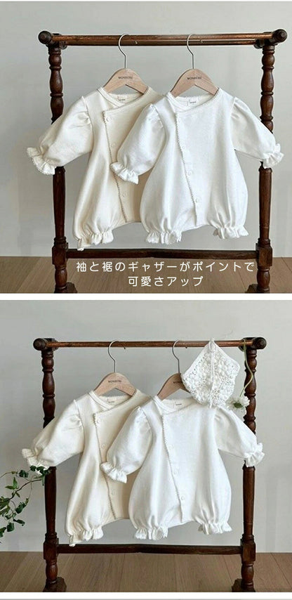 退院着 ベビー ロンパース 新生児 セレモニードレス 女の子 長袖 ロンパース セレモニー 新生児 男の子 ナチュラル ベビードレス セレモニーロンパース ユニセックス 赤ちゃん コットン リングガール ベビー服 可愛い 花びら お宮参り