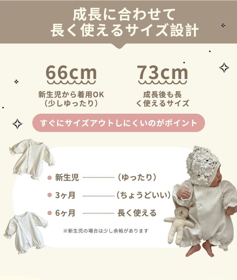 退院着 ベビー ロンパース 新生児 セレモニードレス 女の子 長袖 ロンパース セレモニー 新生児 男の子 ナチュラル ベビードレス セレモニーロンパース ユニセックス 赤ちゃん コットン リングガール ベビー服 可愛い 花びら お宮参り