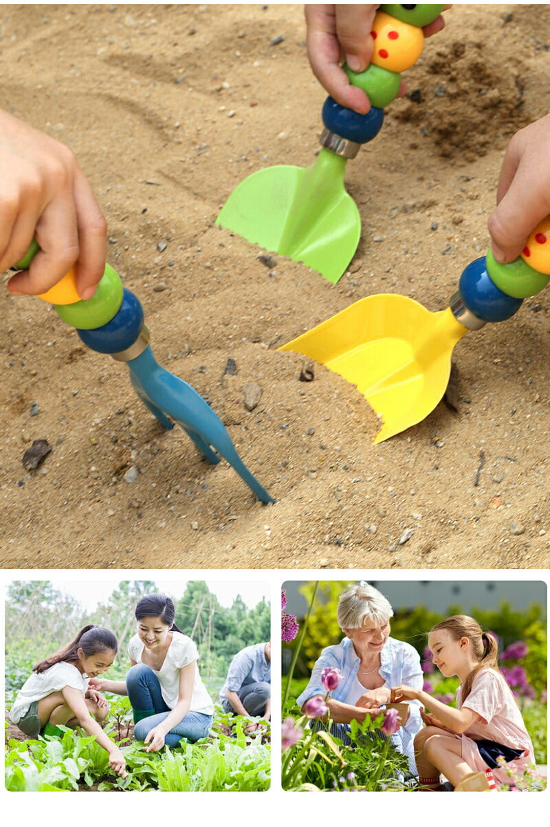 ガーデニングツールセット 子供用 3本組　ガーデニング 　園芸 キッズスコップ　ガーデンフォーク 熊手　表面カラーペイント　ラフル 園芸 ガーデニング雑貨   garden-tool-04