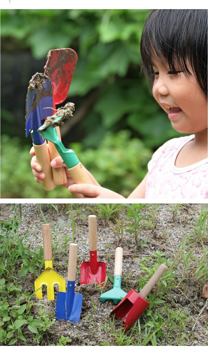 ガーデニングツール 子供用 3本組・5本組 園芸 キッズスコップ　移植ごて セット ガーデンフォーク 熊手　深底スコップ　ソイルスコップ  表面カラーペイントカgarden-tool-05