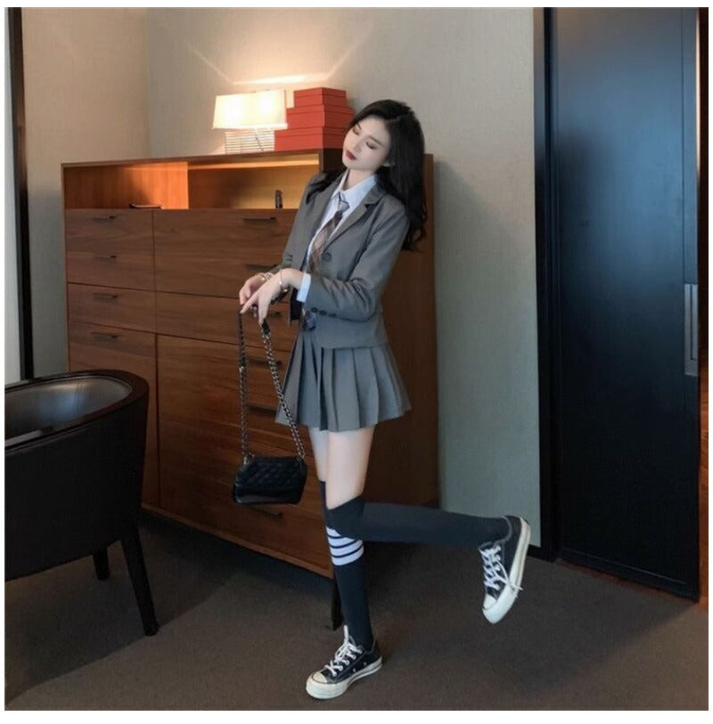 卒業式 スーツ 女の子 大きいサイズ 韓国 卒服 女の子 ネクタイ フォーマル 制服 プレザー スカート 子供服 キッズ 小学生girlsuit-005