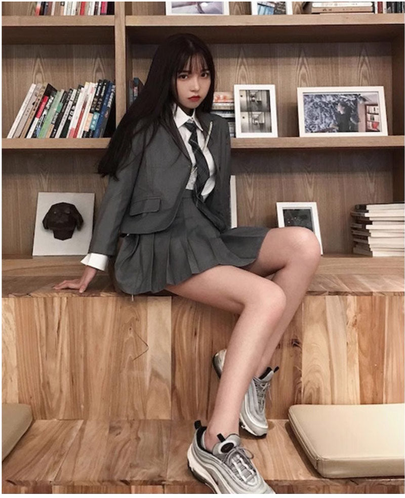 卒業式 スーツ 女の子 大きいサイズ 韓国 卒服 女の子 ネクタイ フォーマル 制服 プレザー スカート 子供服 キッズ 小学生girlsuit-005