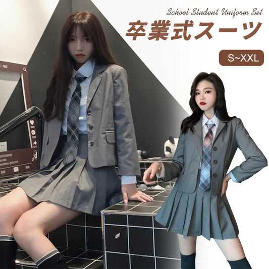 卒業式 スーツ 女の子 大きいサイズ 韓国 卒服 女の子 ネクタイ フォーマル 制服 プレザー スカート 子供服 キッズ 小学生girlsuit-005
