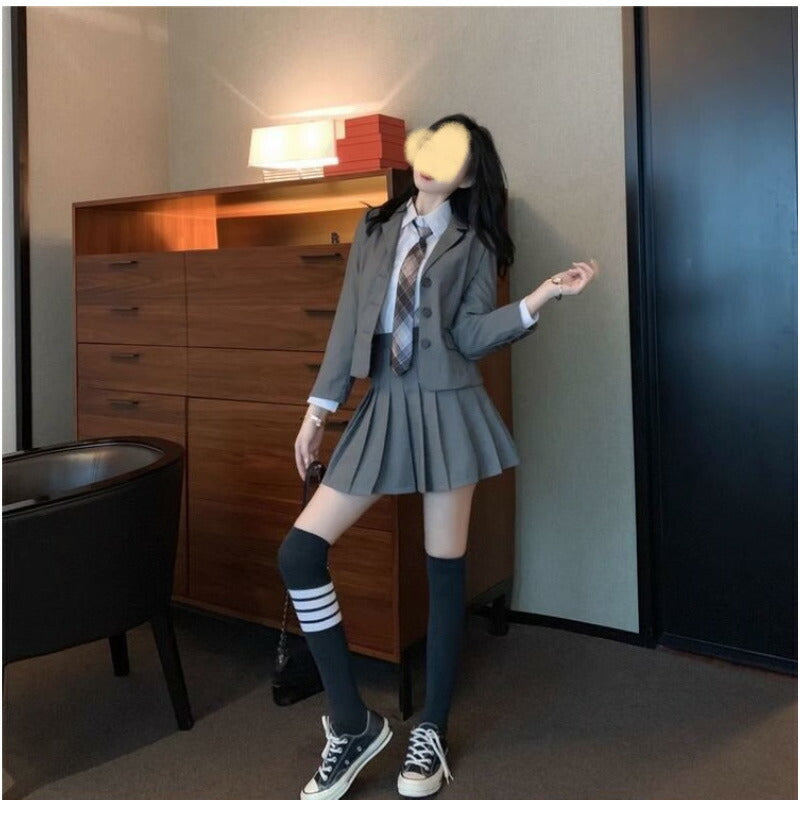 卒業式 スーツ 女の子 大きいサイズ 韓国 卒服 女の子 ネクタイ フォーマル 制服 プレザー スカート 子供服 キッズ 小学生girlsuit-005