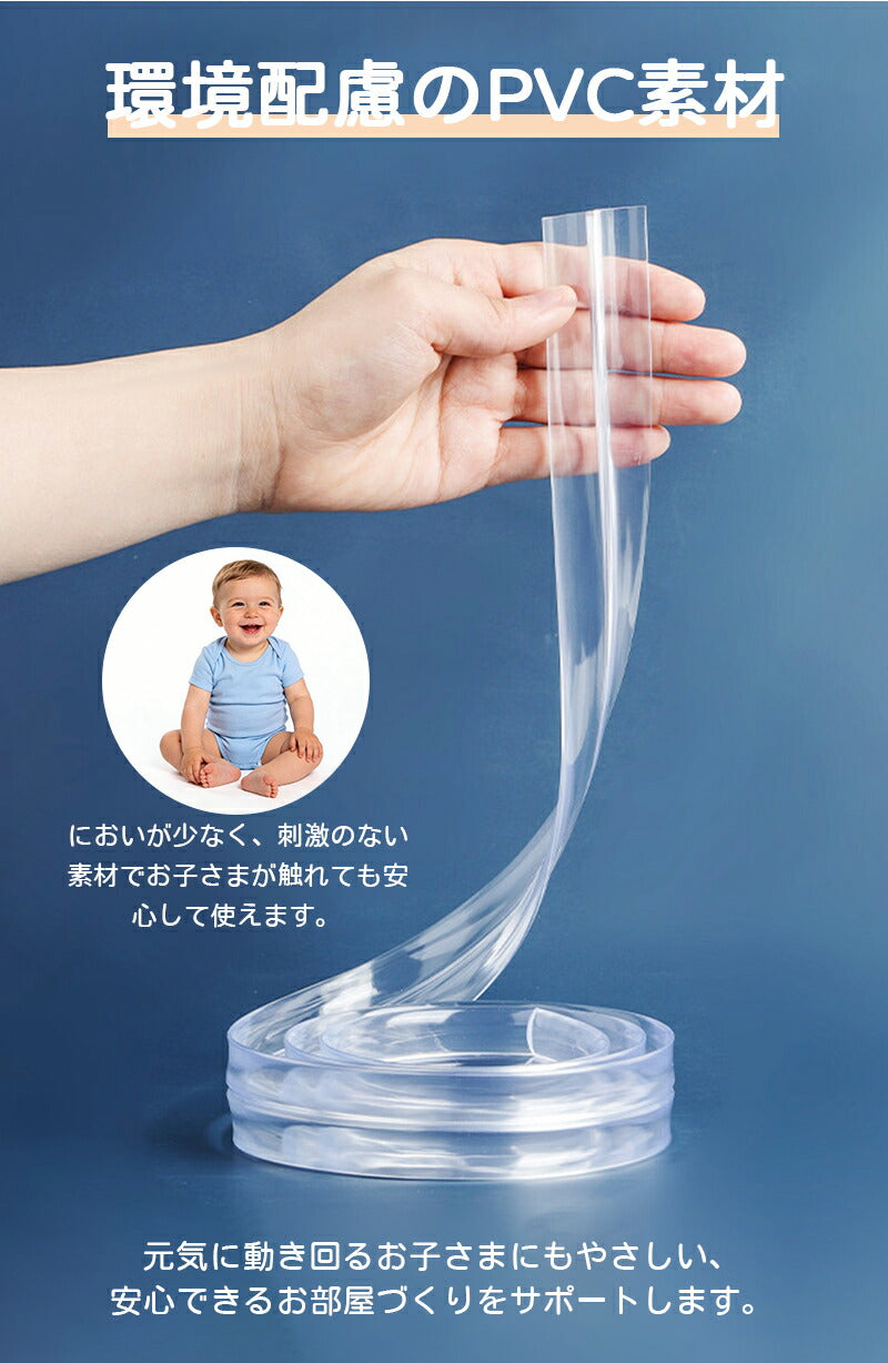 【おまけ4個入り】コーナーガード コーナークッション 透明 2m 4m 5m 6m 衝撃吸収 ベビーガード 赤ちゃん 子供 怪我防止 転倒 ぶつかり防止 角パーツ付 剥がせる クリア ゴム ワイド 幅広 かど テーブル 家具 棚 机 デスク ベッド テレビ台 保護