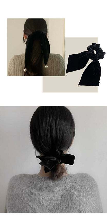 ベロア リボン ヘアゴム ベロアリボン ヘアアクセ シュシュ 大きめ ロングリボン ヘアアクセサリー シュシュ ベルベット ビックリボン まとめ髪 流行 韓国風 韓国 お呼ばれ デート ブラック 髪飾り 髪留め 卒業式 入学式 七五三 発表会 結婚式 おしゃれ かわいい