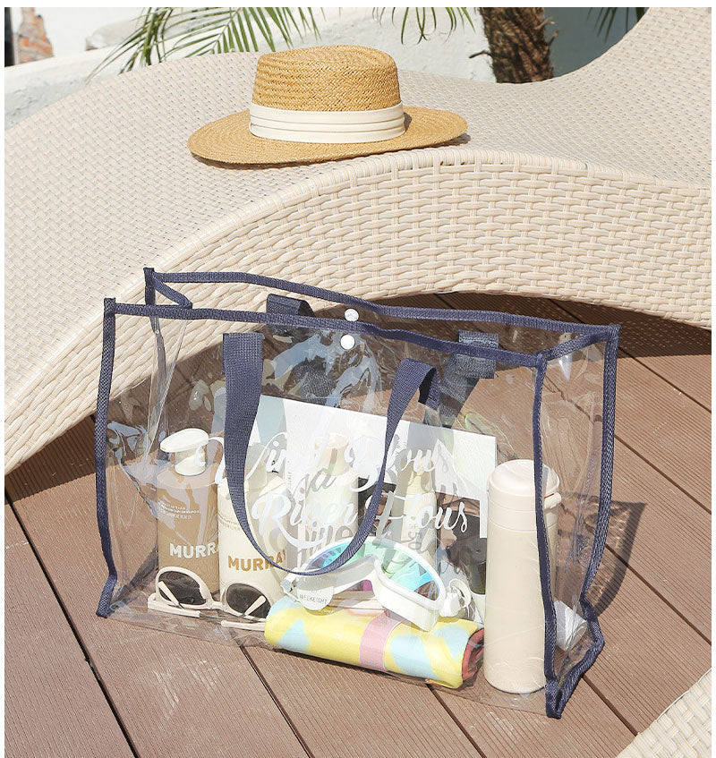 クリアトラベルバッグ ビニールバッグ トラベルかばん 痛バ 防水 透明 レディース ショルダー クリア トートバッグ スナップボタン付き 大容量 トコスメ/化粧handbag-002