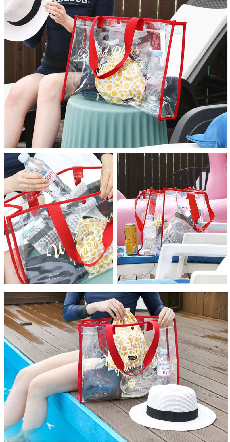 クリアトラベルバッグ ビニールバッグ トラベルかばん 痛バ 防水 透明 レディース ショルダー クリア トートバッグ スナップボタン付き 大容量 トコスメ/化粧handbag-002