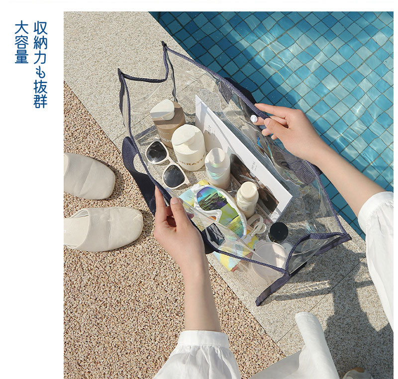 クリアトラベルバッグ ビニールバッグ トラベルかばん 痛バ 防水 透明 レディース ショルダー クリア トートバッグ スナップボタン付き 大容量 トコスメ/化粧handbag-002