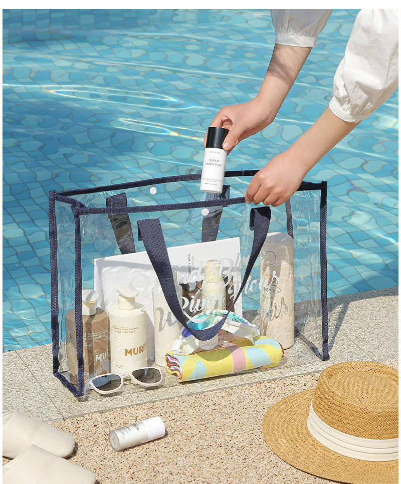 クリアトラベルバッグ ビニールバッグ トラベルかばん 痛バ 防水 透明 レディース ショルダー クリア トートバッグ スナップボタン付き 大容量 トコスメ/化粧handbag-002