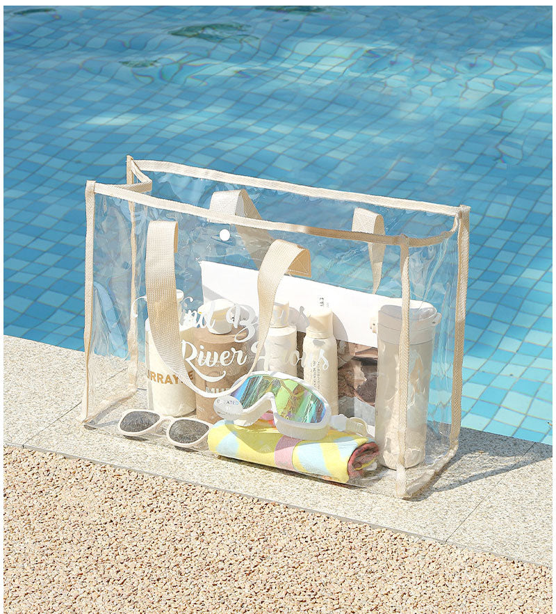 クリアトラベルバッグ ビニールバッグ トラベルかばん 痛バ 防水 透明 レディース ショルダー クリア トートバッグ スナップボタン付き 大容量 トコスメ/化粧handbag-002