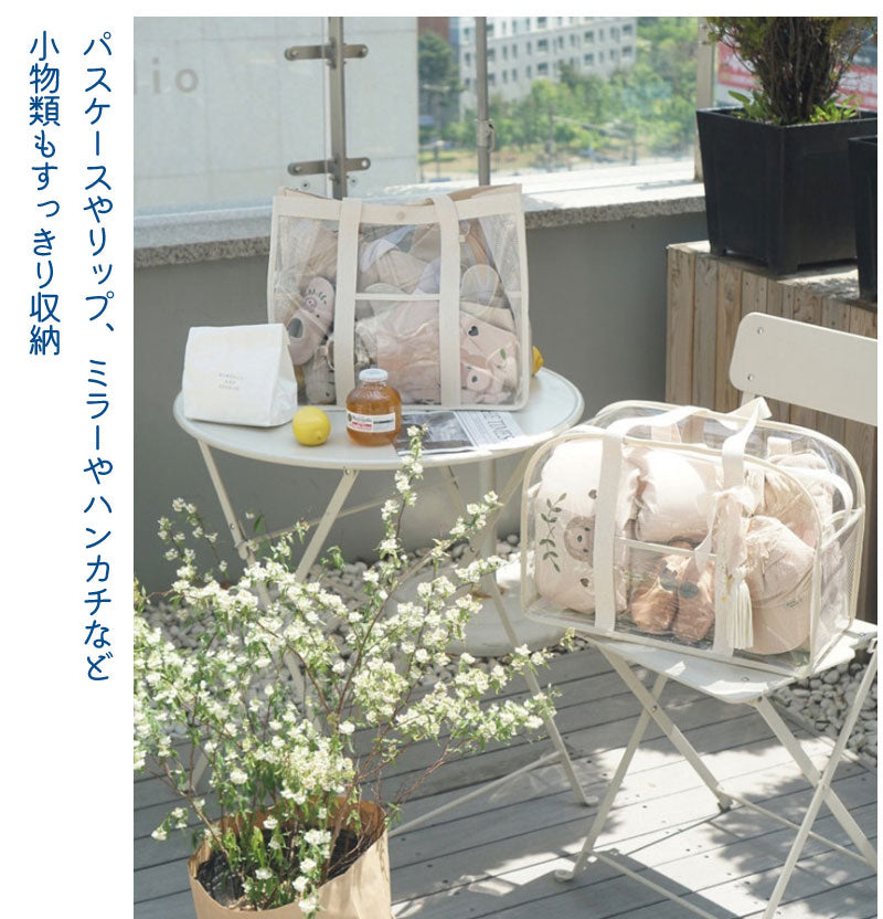 クリアトラベルバッグ ビニールバッグ トラベルかばん 痛バ 防水 透明 レディース ショルダー クリア トートバッグ スナップボタン付き 大容量 トコスメ/化粧handbag-004