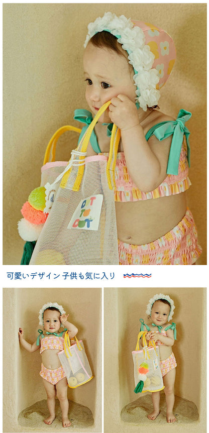 プールバッグ 女の子 メッシュバッグ　キッズ レッスンバッグ 男の子 キッズ 幼稚園 保育園 手提げバッグ 入園祝い 小学生 大人 おしゃれ 子供 ビーチバッグ  高学年 小学校 中学生 女子 シンプル 韓国　INS　イエロー   お出かけ ネコポス送料無料