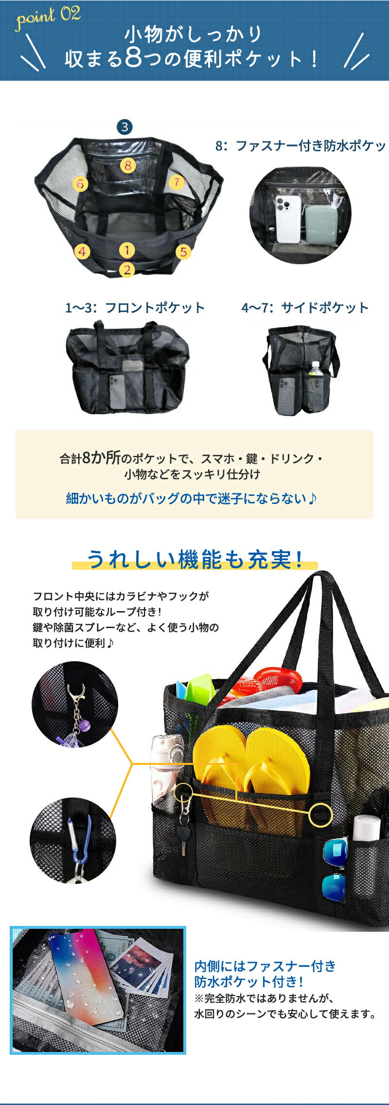 【1,310！96H限定★クーポンで！】メッシュバッグ 大容量 プール ポケット付き メッシュ トート かばん メッシュトート シンプル 公園 砂場 水泳 温泉 銭湯 お風呂 洗面用具 収納力 自立 おしゃれジムバッグ エコバッグ スパバッグ サウナバッグ ビーチバッグ 温泉バッグ