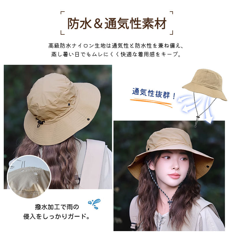 サファリハット コンパクト 帽子 2WAY メンズ レディース 日焼け防止 折りたたみ 収納一体  UVカット 紫外線対策 日焼け 防水 通気速乾 つば広 日除け 軽量 小顔 サイズ調整ひも 釣り アウトドア 撥水 UV 紫外線 紐付き バケットハット アドベンチャーハット プール