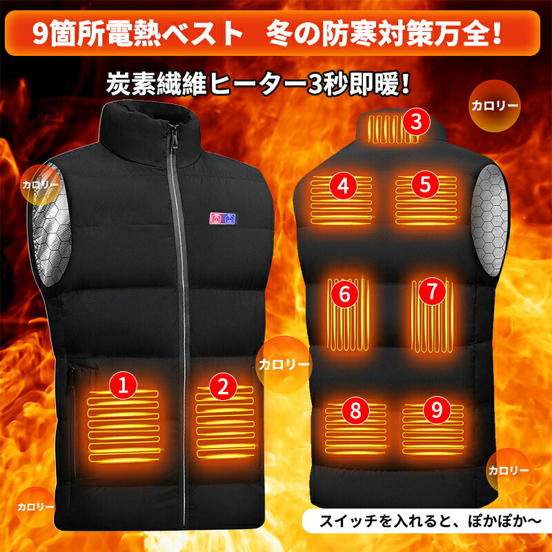 電熱ベスト ヒーターベスト バッテリー付き 速暖 日本製ヒーター 中綿 USB給電 洗える 三段階調温 軽量 冷え性 メンズ レーディス 20000mAh 電熱ウェア  S￣4XL インナー バイクウェア 発熱 加熱ベスト 前後独立温度設定  防寒着