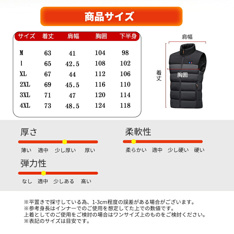 電熱ベスト  日本製ヒーター 防寒着 速暖 中綿 USB給電 洗える 三段階調温 軽量 冷え性 メンズ レーディス 20000mAh バッテリー付き 電熱ウェア  S￣4XL インナー ヒーターベスト 加熱ベスト 前後独立温度設定 電熱ジャケット