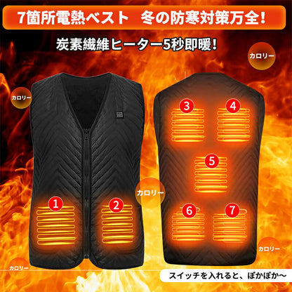 電熱ベスト ヒーターベスト  電熱ジャケット 防寒着 アウター 充電式 加熱ベスト 7箇所加熱 防寒 USB給電 薄型 洗濯可能 インナー 三段階調節 男女兼用 軽量 ヒートベスト メンズ レーディス バッテリー別売り