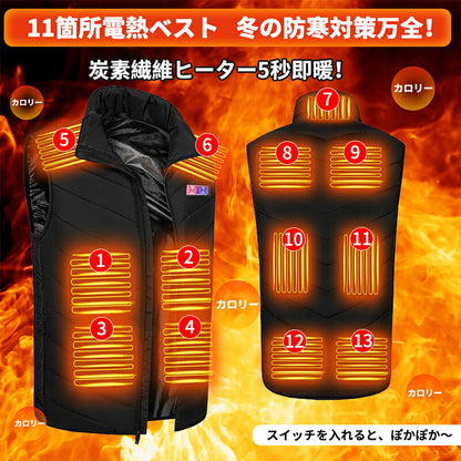 電熱ベスト 三段階調節 13エリア加熱 20000mAhバッテリー ヒーターベスト 加熱ベスト 前後独立 防寒 USB給電 薄型 洗濯可能 インナー メンズ レーディス 男女兼用 電熱ジャケット 防寒着 アウター 充電式 軽量