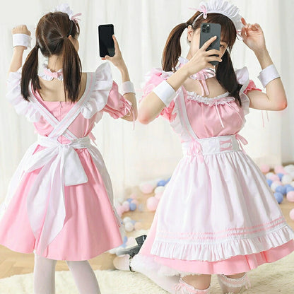 一部即納★ メイド服 メイド 服 6点セット コスプレ 可愛い 女の子 レディース メンズ 半袖 ロリータ ワンピース リボン 黒 ピンク ハロウィン 衣装 大きいサイズ 定番 S-5XL 男性ウケ かわいい 洋服 クラシカル ゴスロリ