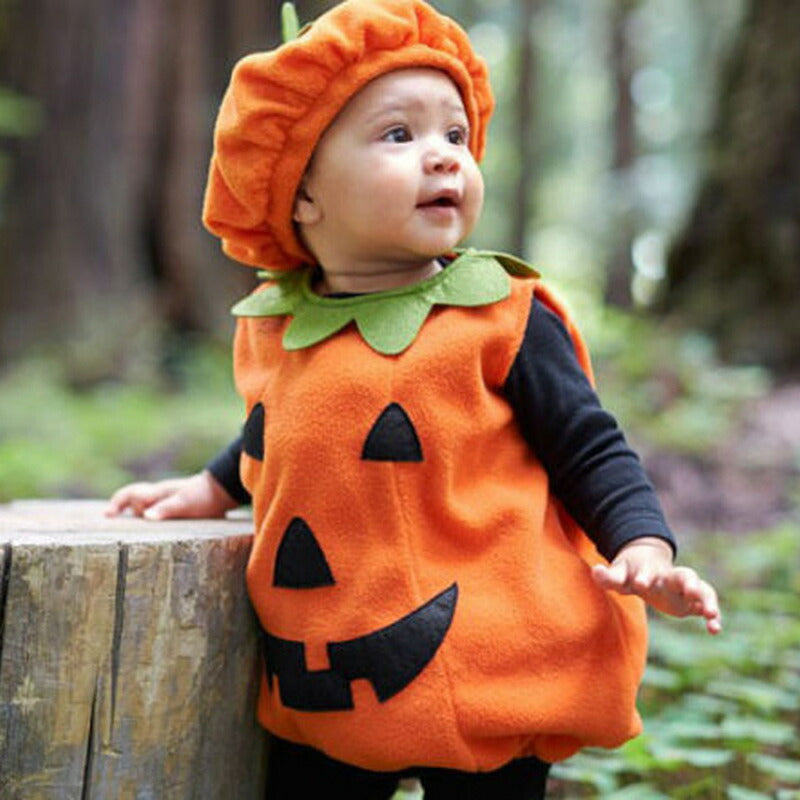 ロンパース ベビー  かぼちゃ カボチャ３点セット 男の子 女の子 ハロウィン  仮装 コスチューム ベビーコスチューム 秋 冬 80 90 100 110 ベロア 写真撮影 ノースリーブ かわいい 人気 新作 ファッション おしゃれ クリスマス